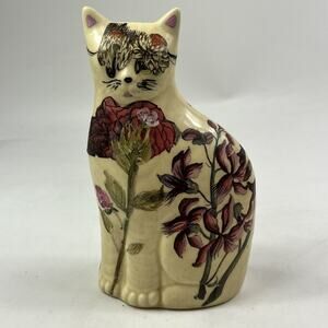 Vtg Abstract Floral Cat Figure Victorian Ceramic Statue 10" Botanical Art Decor